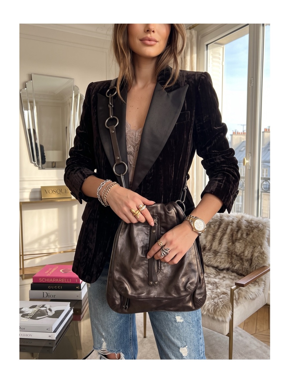 HTF: new Kale ꕥ Diego Lamb Leather Messenger Handbag Bag ꕥ Chocolate Metallic ꕥ